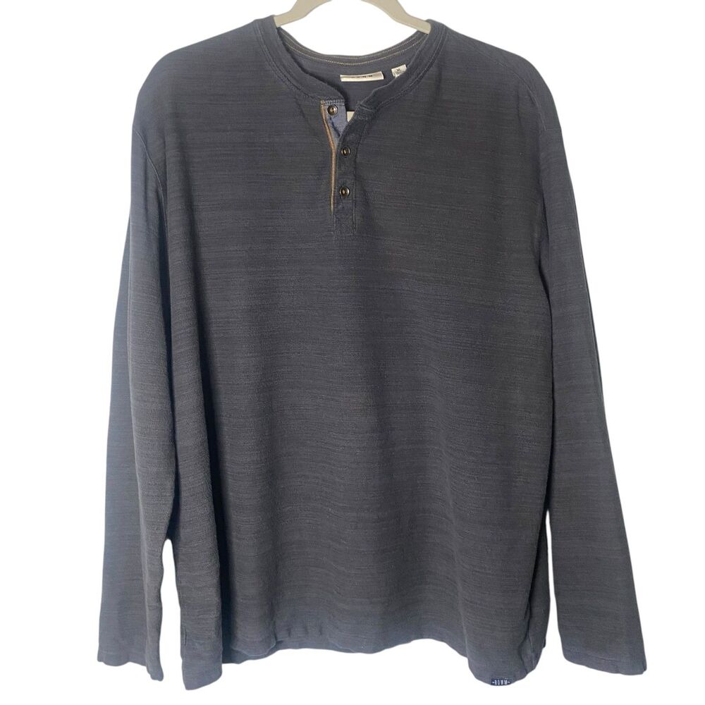 ROWM Mens Henley Long Sleeve Heathered Blue Cotton Size XL